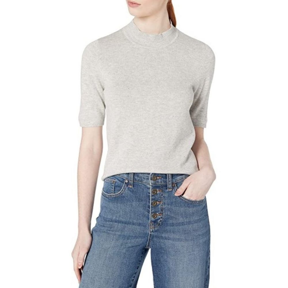 Cupcake & Cashmere Adele Mock Neck Tee Size Small Heather Grey Neon Speckle
